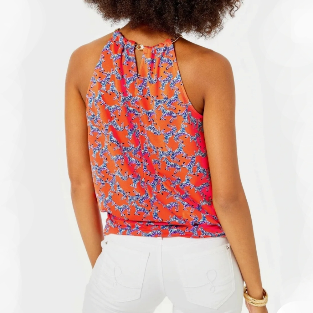 Lilly Pulitzer Orange and Blue Halter Top - Picture 3 of 12